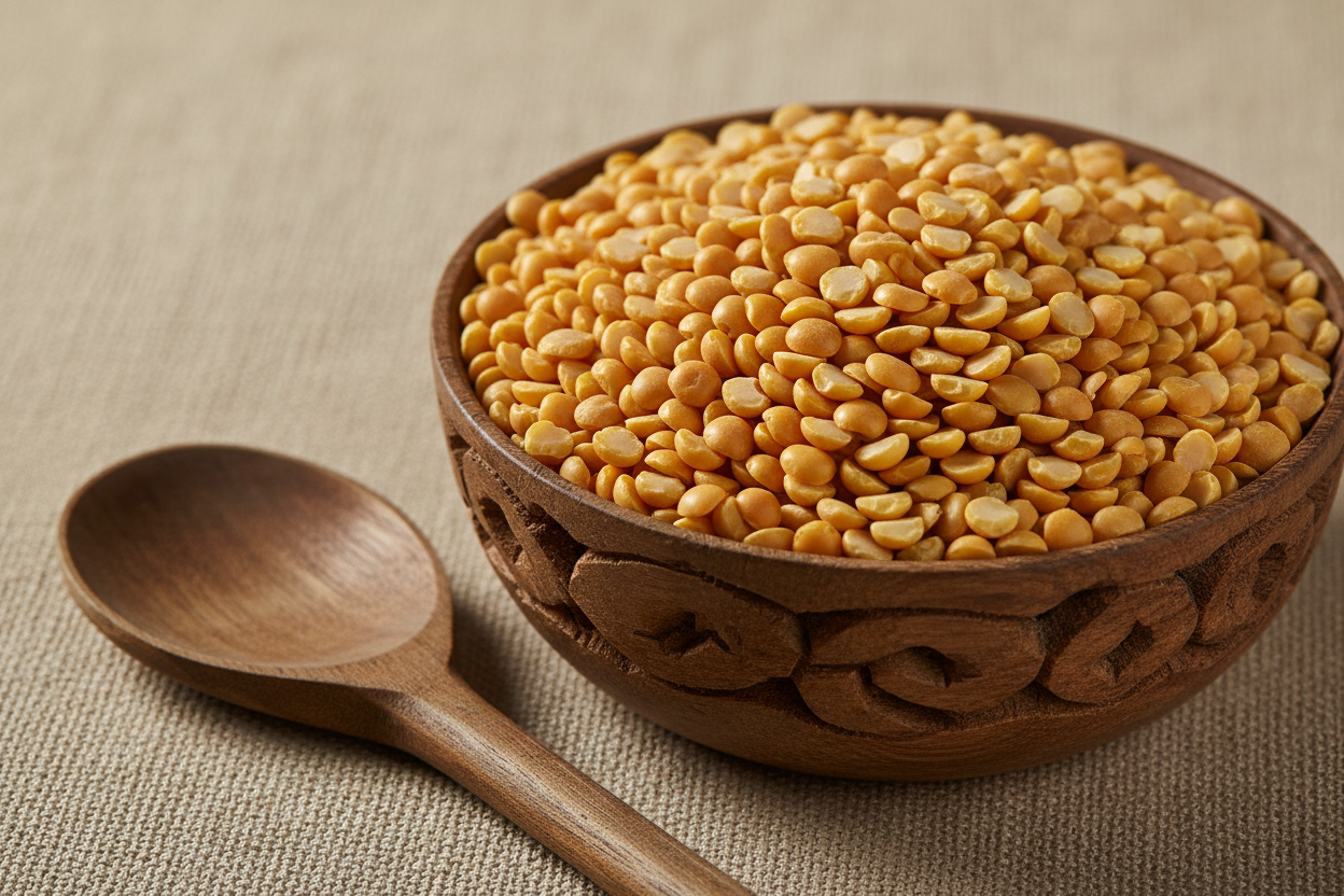 Toor dal split pigeon peas in a bowl packed in the UK