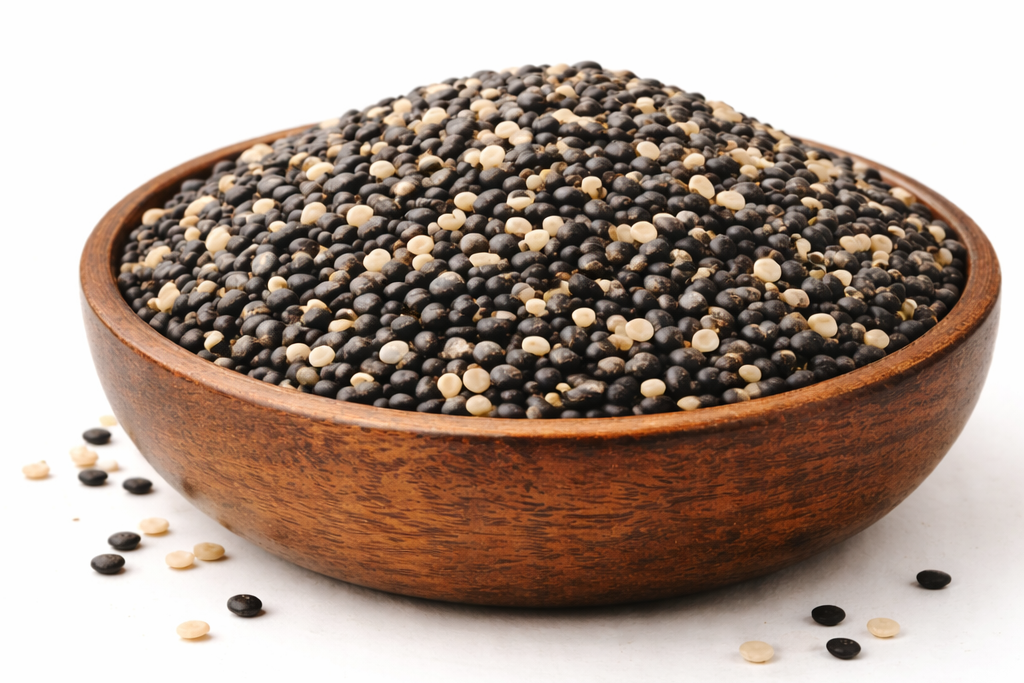 Whole urad dal black gram in a bowl packed in the UK
