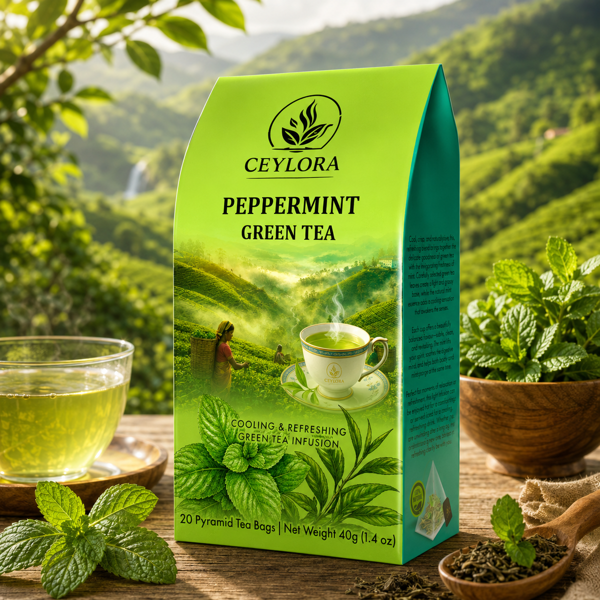 CEYLORA Peppermint Green Tea infusion
