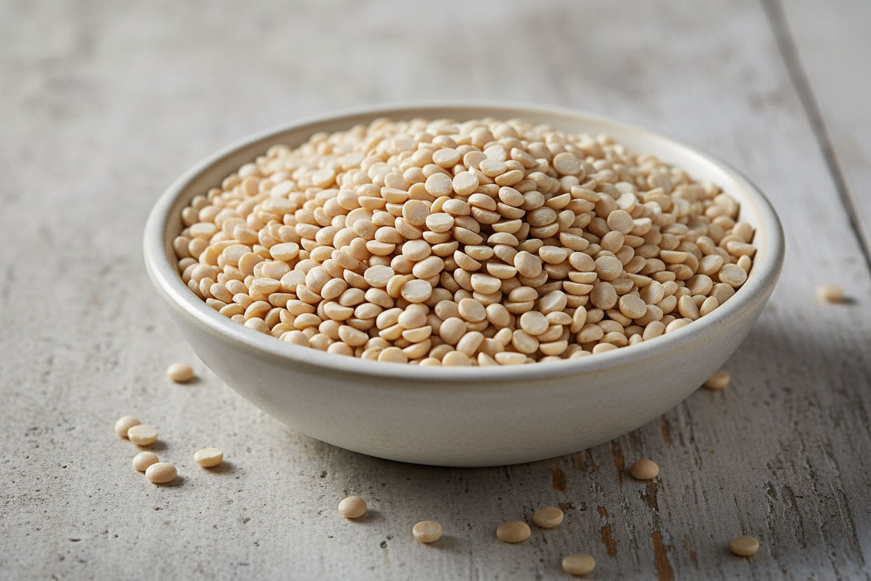Urad dal split black gram in a bowl packed in the UK
